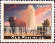 FindYourStampsValue: AMERICAN LANDMARKS - Old Faithful, Self-adhesive stamp