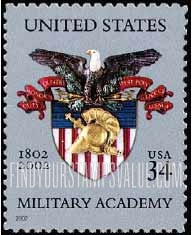 FindYourStampsValue: U.S. MILITARY ACADEMY, BICENTENNIAL - Military Academy Coat of Arms, Self-Adhesive stamp