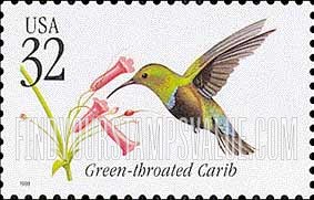 FindYourStampsValue: TROPICAL BIRDS - Green-throated Carib