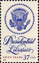 FindYourStampsValue: 50th ANNIVERSARY OF PRESIDENTIAL LIBRARIES ACT - Presidential Seal, Self-Adhesive stamp