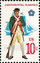 FindYourStampsValue: MILITARY UNIFORMS - Marine with musket, fullrigged ship