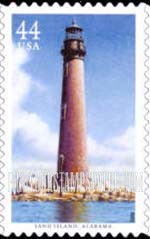 FindYourStampsValue: GULF COAST LIGHTHOUSES - Sand Island Lighthouse, Alabama, Self-Adhesive stamp