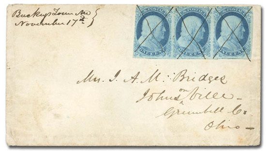 US 1851 1c blue stamp cover promises to be a hit at David Feldman sale
