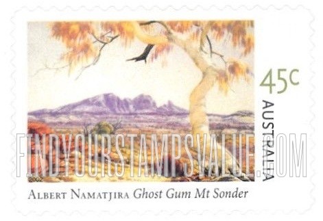 FindYourStampsValue: Paintings by Albert Namatjira (1902-59): Ghost Gum Mt. Sonder, MacDonnel Ranges