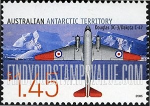 FindYourStampsValue: AUSTRALIAN ANTARCTIC TERRITORY - Aircraft: Douglas DC-3/Dakota C-47