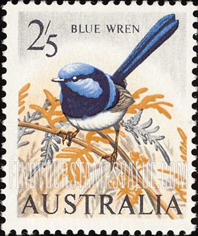FindYourStampsValue: Blue wren and bracken fern