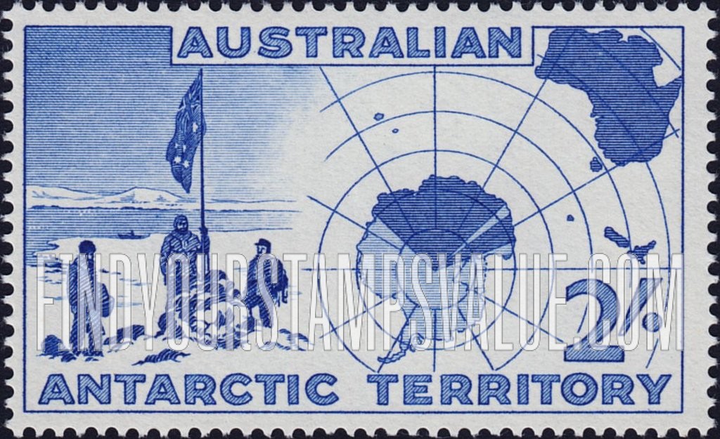 FindYourStampsValue: AUSTRALIAN ANTARCTIC TERRITORY: Australian Explorers and Map of Antarctica