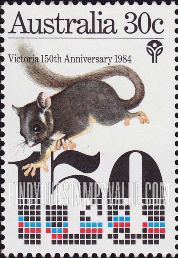 FindYourStampsValue: Settlement of Victoria Sesquicentenary: Leadbeater’s possum