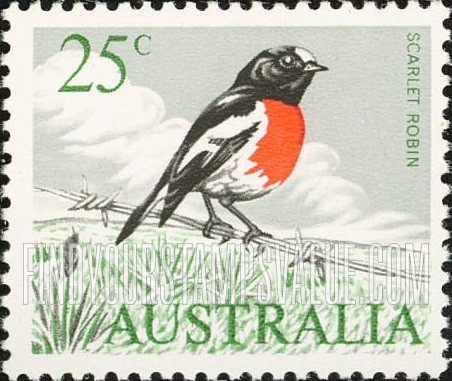 FindYourStampsValue: Scarlet robin, horizontal: Types of 1963-65