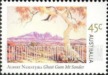 FindYourStampsValue: Paintings by Albert Namatjira (1902-59): Ghost Gum Mt. Sonder, MacDonnel Ranges