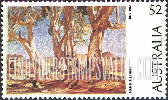 FindYourStampsValue: Red Gums of the Far North, by Hans Heysen