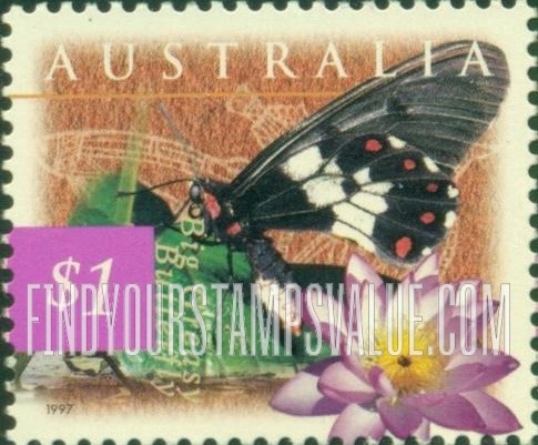FindYourStampsValue: Flora and Fauna: Big greasy butterfly, water lily