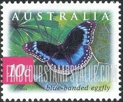 FindYourStampsValue: Flora & Fauna Type of 1996: Blue-banded eggfly butterfly