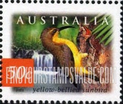 FindYourStampsValue: Flora & Fauna Type of 1996: Yellow-bellied sunbird