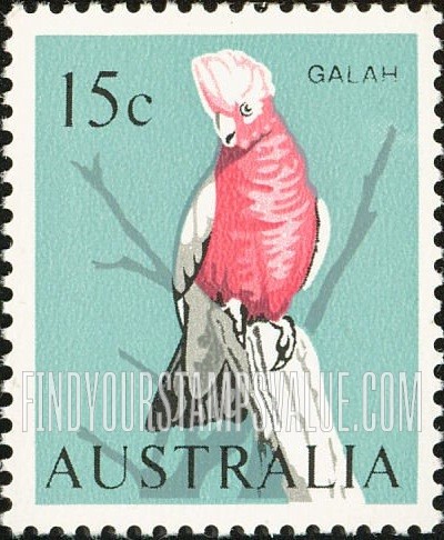 FindYourStampsValue: Galah on tree stump: Types of 1963-65