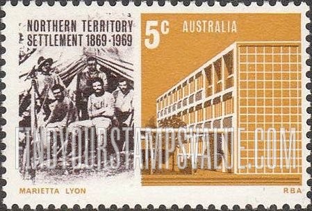 FindYourStampsValue: Surveyor George W. Goyder and Assistants, 1869; Building in Darwin, 1969