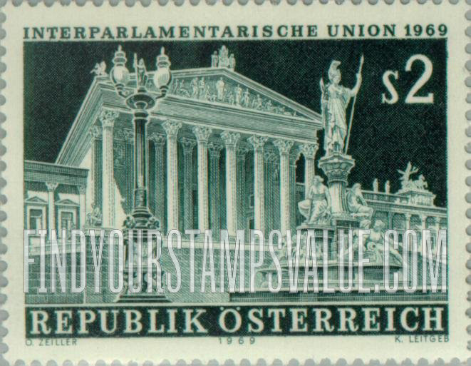 FindYourStampsValue: Parliament and Pallas Athena Fountain, Vienna