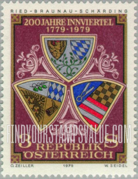FindYourStampsValue: Arms of Ried, Schärding and Braunau