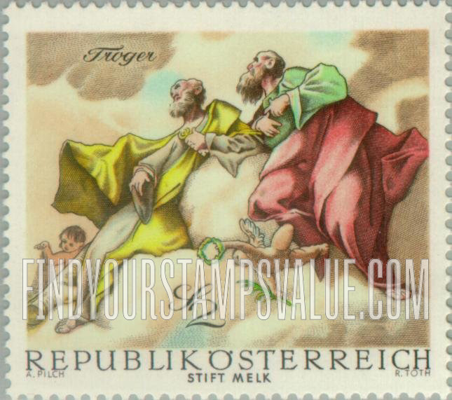 FindYourStampsValue: Baroque Frescoes: Sts. Peter and Paul, by Troger, Melk Abbey