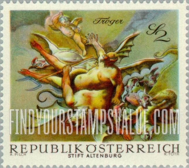 FindYourStampsValue: Baroque Frescoes: Vanquished Demons, by Paul Troger, Altenburg Abbey