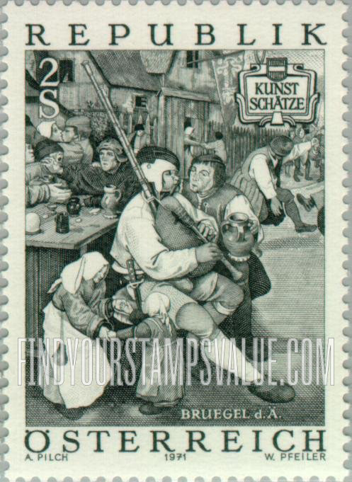 FindYourStampsValue: Paintings in Vienna Museum: Village Feast, by Peter Brueghel, the Elder