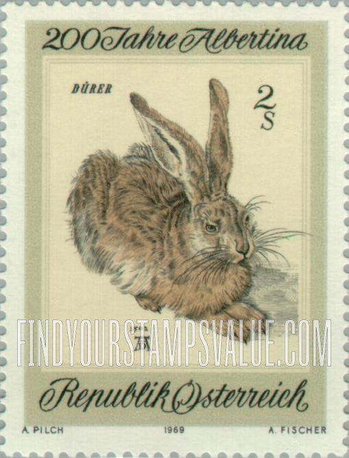 FindYourStampsValue: Etching Collection in the Albertina, Vienna, Bicentenary: Young Hare, by Dürer