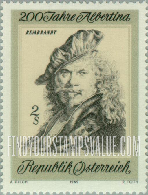 FindYourStampsValue: Etching Collection in the Albertina, Vienna, Bicentenary: Self-portrait, by Rembrandt