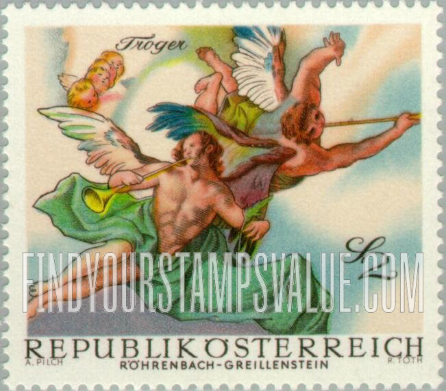 FindYourStampsValue: Baroque Frescoes: Angels, from Last Judgment by Troger (Röhrenbach-Greillenstein Chapel)