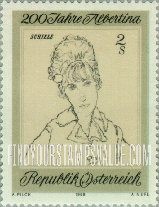 FindYourStampsValue: Etching Collection in the Albertina, Vienna, Bicentenary: Wife of the Artist, by Egon Schiele
