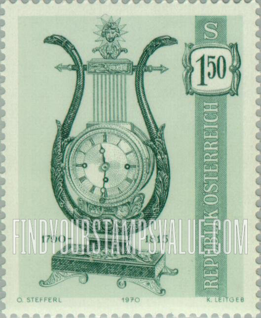 FindYourStampsValue: Old Clocks from Vienna Horological Museum: Lyre clock, 1790-1815