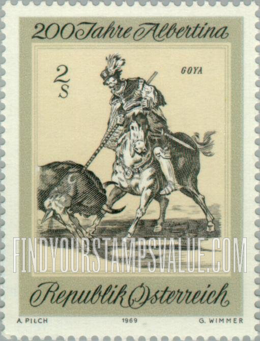 FindYourStampsValue: Etching Collection in the Albertina, Vienna, Bicentenary: El Cid Killing a Bull, by Francisco de Goya