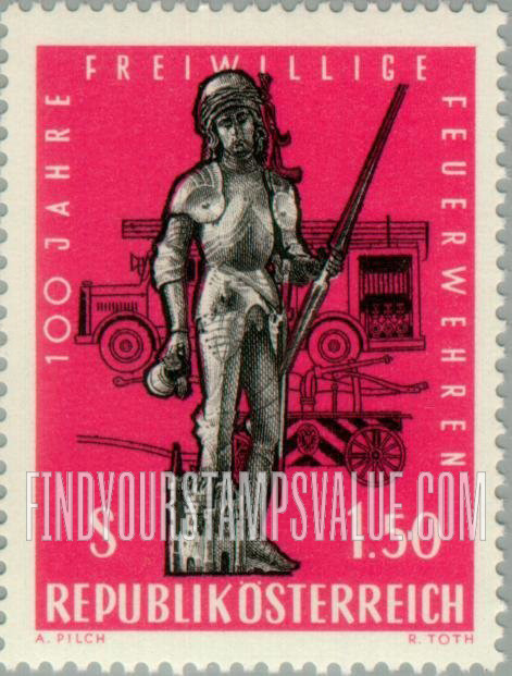 FindYourStampsValue: St. Florian Statue, Kefermarkt, Contemporary and Old Fire Engines