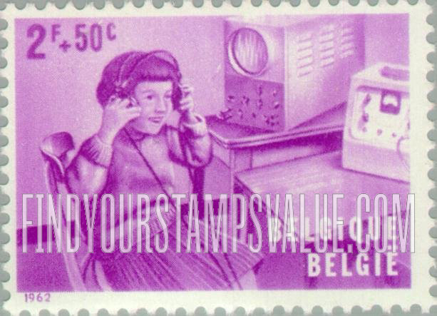 FindYourStampsValue: Semi-Postal, Handicapped Children: Deaf-mute girl with earphones and electronic equipment