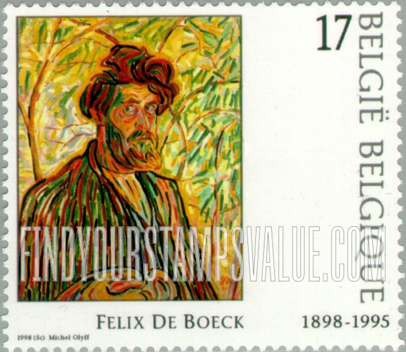 FindYourStampsValue: Belgian Artists, Details or entire paintings: Self-portrait, “The Man with the Beard”, by Felix de Boeck (1898-1995)