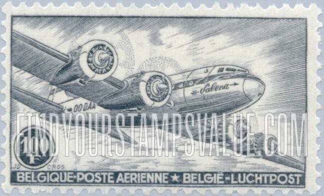 FindYourStampsValue: Air Post: DC-4 Skymaster, Sabena Airline