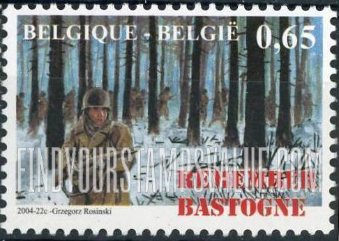 FindYourStampsValue: Battle of the Bulge, 60th Anniversary: Soldiers in forest