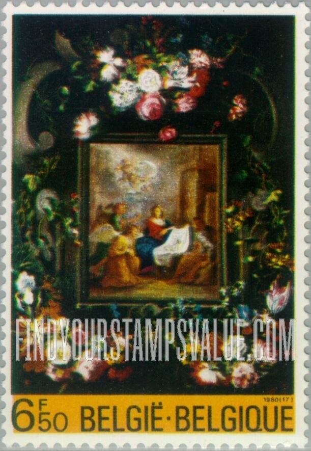 FindYourStampsValue: Garland and Nativity, by Daniel Seghers, 17th Century