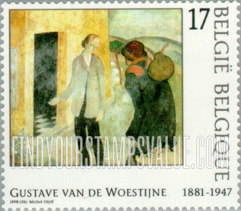 FindYourStampsValue: Belgian Artists, Details or entire paintings: Hospitality for the Strangers”, by Gustave van de Woestijne (1881-1947)
