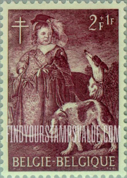 FindYourStampsValue: Semi-Postal: Portrait of a small boy with dogs by Erasmus Quellin and Jan Fyt