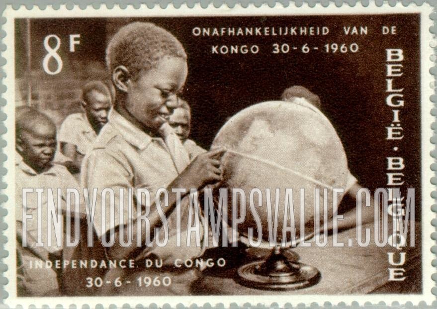 FindYourStampsValue: Boy pointing on globe to independent Congo