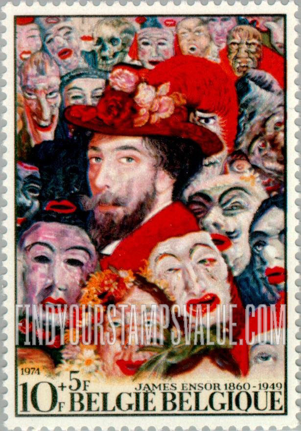 FindYourStampsValue: Semi-Postal: James Ensor, self-portrait, and masks
