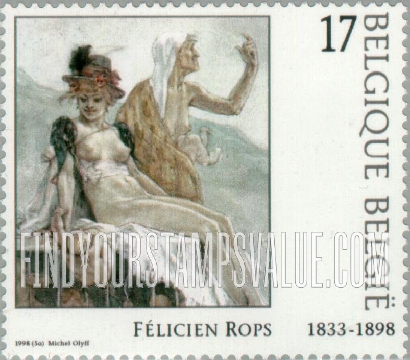 FindYourStampsValue: Belgian Artists, Details or entire paintings: “La Foire aux Amours”, by Félicien Rops (1833-98)