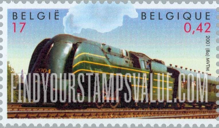 FindYourStampsValue: Belgian National Railway Company, 75th Anniversary: 1938 Type 12 locomotive No. 12004