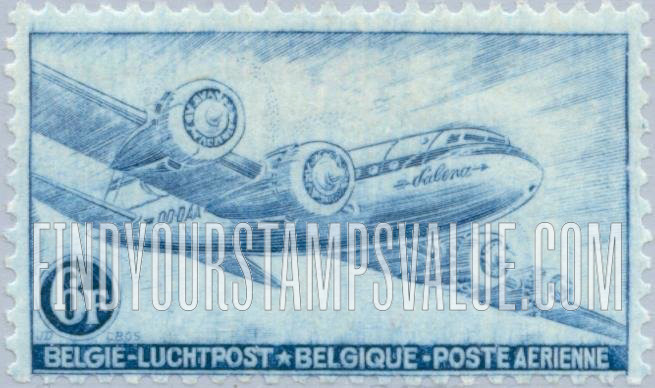 FindYourStampsValue: Air Post: DC-4 Skymaster, Sabena Airline