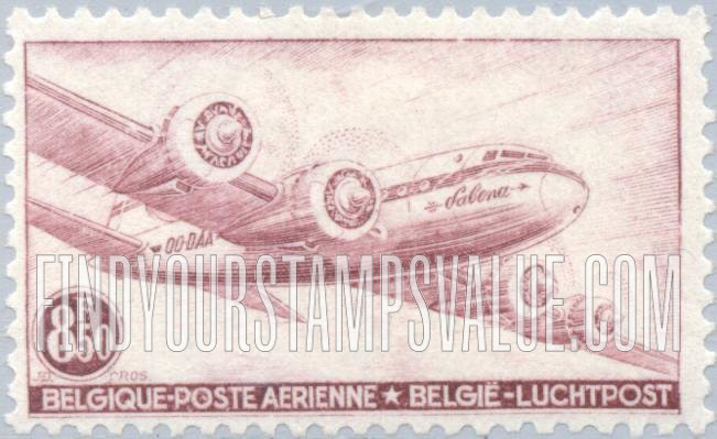 FindYourStampsValue: Air Post: DC-4 Skymaster, Sabena Airline