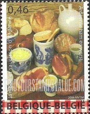 FindYourStampsValue: Belgian Foods and Beverages: Ham, sausages, bread and condiments