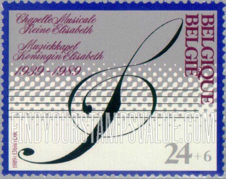 FindYourStampsValue: Semi-Postal: Queen Elisabeth Chapelle Musicale, 50th Anniversary, G clef