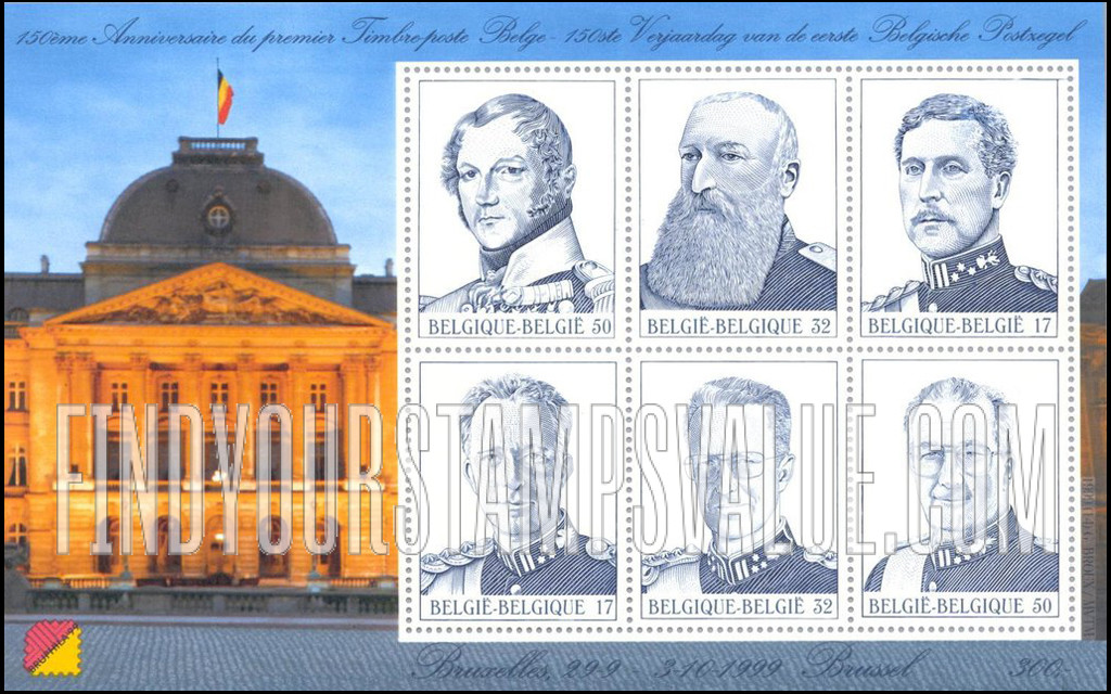 FindYourStampsValue: Royalty of Semi-Postal, Kings: Leopold I, Leopold II, Albert I, Leopold III, Baudouin, Albert II