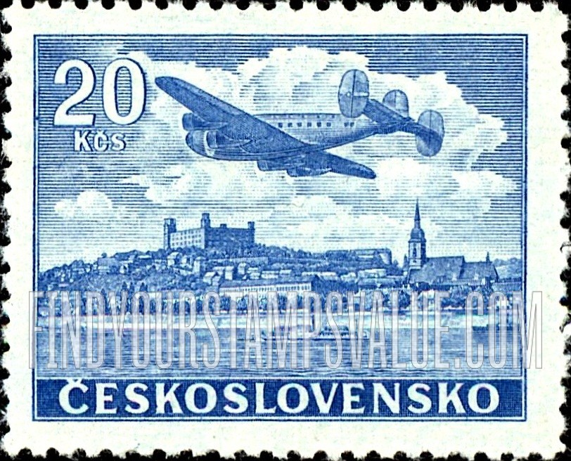 FindYourStampsValue: AIR POST STAMPS - Plane over Bratislava Castle