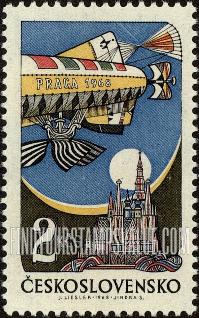 FindYourStampsValue: AIR POST STAMPS - Hradcany, Prague, and airship